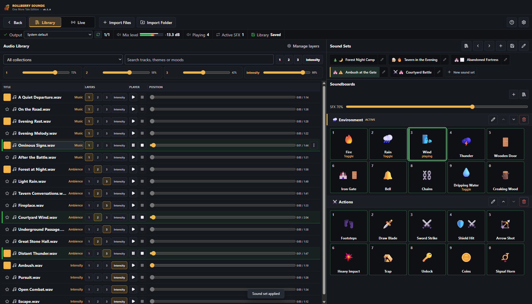 RollBerry Sounds library with collections, favourites, durations, and direct layer assignment
